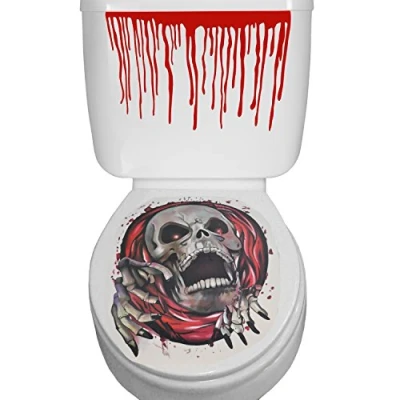 Image of Halloween Toilet Seat Vinyl Sticker Decoration Bathroom Cover Scary Fancy Dress Horror Party Skull