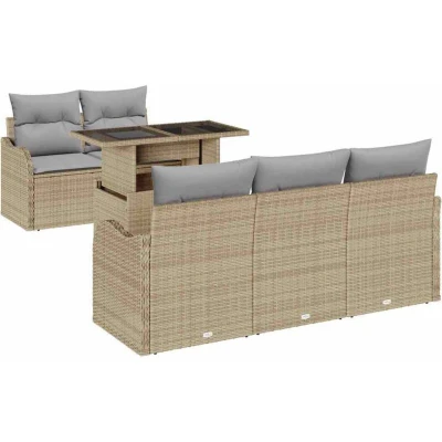 Image of vidaXL 6 Piece Garden Sofa Set with Cushions Beige Poly Rattan