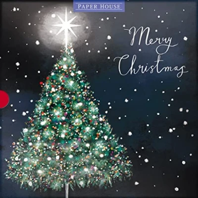 Image of Box of 16 Festive Tree &amp; Wreath Christmas Cards in 2 Designs Boxed Xmas XLPB0002