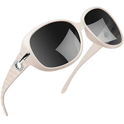 Image of Joopin Polarised Sunglasses Womens Trendy Oversized Driving Ladies with UV Protection Big Rectangle Sun Glasses for Women (Creamy White)