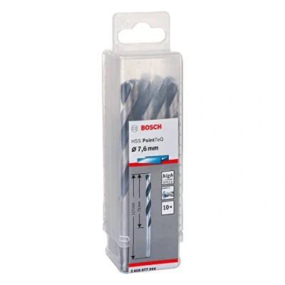 Image of Bosch Professional 10 Piece PointTeQ HSS Twist Drill Bit (for Metal, 7.6 x 75 117 mm, Driver Accessories)
