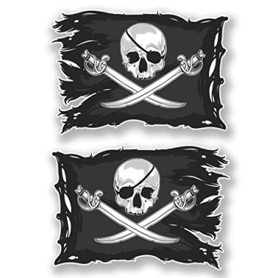 Image of 2 x 30cm/300mm Jolly Roger Skull Vinyl Sticker Decal Laptop Travel Luggage Car iPad Sign Fun #6621