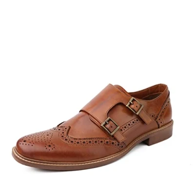 Image of DIVCHI Men Monk Shoes Buckle Strap Slip on Loafers Tan