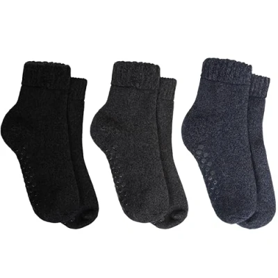 Image of Sock Stack 3 Pairs Of Mens Merino Wool Slipper Socks Thermal Lounge With Non Slip Soles Black Navy Grey Size 6 11