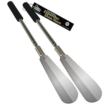 Image of FootMatters Expander Shoe Horn Extra Long Handle Stainless Steel Twist to Lock Extends 40 cm 79 2 Pack