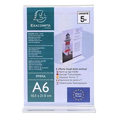Image of Exacompta Ref 86158D Freestanding Sign &amp; Literature Holder Suitable for Displaying A6 Documents, PMMA (Acrylic) Material, Rigid UV Resistant Transparent