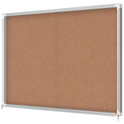 Image of Nobo Cork Lockable Notice Board With Sliding Glass Door, 18 x A4, Premium Plus, Brown, 1902575