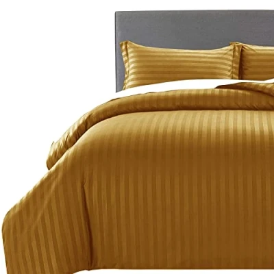 Image of MOONLIGHT20015 Single Duvet Cover Set Hotel Quality Stripes Satin Bedding Sets with Pillowcase, Reversible Hypoallergenic Soft Breathable Bed Covers (Ochre, Single)