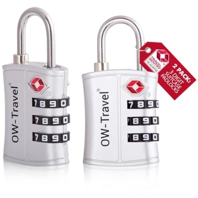 Image of TSA Approved Luggage Locks (2 Pack) OW Travel ABS 3 Digit Security Padlock, Combination Padlocks, Code Lock for Suitcase, Zipper, Luggage, Bag, Case, Backpack, Gym Locker, Tool Box, Outdoor (Silver)