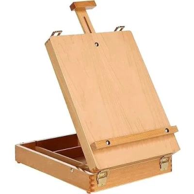 Image of DARENYI Wooden Table Box Easel, Adjustable Easel Wood Sketch Easels, Portable Art for Painting and Drawing