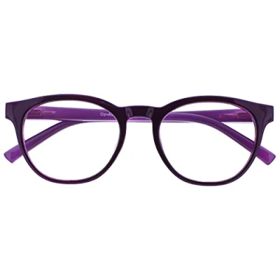 Image of OPULIZE Blu Reading Glasses with Blue Light Blocking Cool Round Frame Spring Hinges Improve Sleep Computer Gaming Anti Reflective Purple Mens Womens B5 5 +2.00