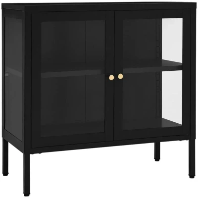 Image of vidaXL Sideboard Black 70x35x70 cm Steel and Glass