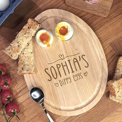 Image of eBuyGB Personalised Dippy Egg Breakfast Board for &amp; Soldiers, Shaped Serving Board, Eggs and Toast, Custom Name Design, Easter Gift Kids, Children