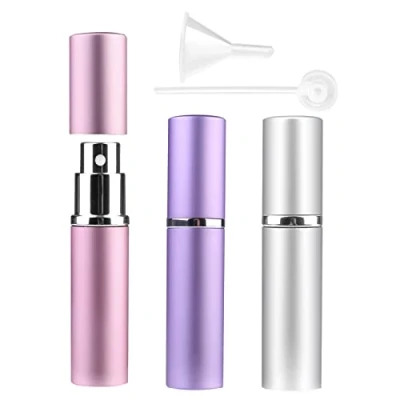 Image of Zingso Refillable Travel Perfume Atomiser Bottles, 3 Pcs 6ml, Mini Portable Spray Bottles for Aftershave, Empty with Funnel (Pink+Silver+Purple)
