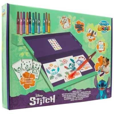 Image of Disney Lilo &amp; Stitch Spray Pen Set Desktop Box Colouring Pens for Children with Pencils and Pages (ST23368)