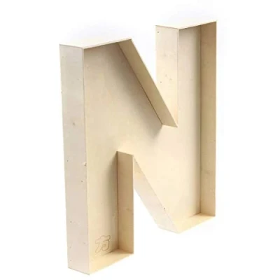 Image of Unfinished Wood fillable Letter N, Handmade Shaped Letter, Box A Z