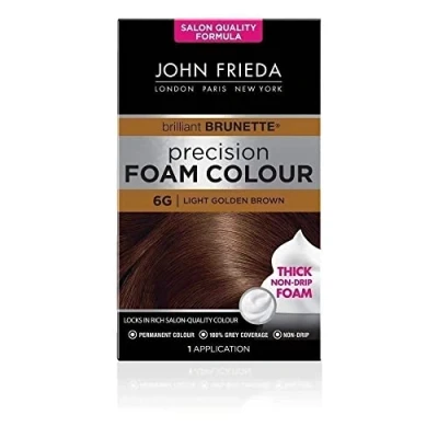 Image of John Frieda Precision Foam Colour 6G, Salon Finish Light Golden Brown Hair Dye, Permanent Colour, 100% Grey Coverage