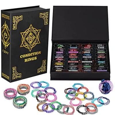 Image of Upgraded Condition Rings 96 PCS Status Effect Markers in 24 Conditions &amp; Spells Magic Book Storage Box Great DM Tool for Dungeons Dragons, Pathfinder, D&amp;D and RPG Miniatures