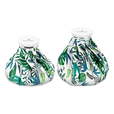Image of Navaris 2X Hot and Cold Bags Reusable Ice Bag Water Bottle for Knee, Back, Shoulder Tropical Leaves Print
