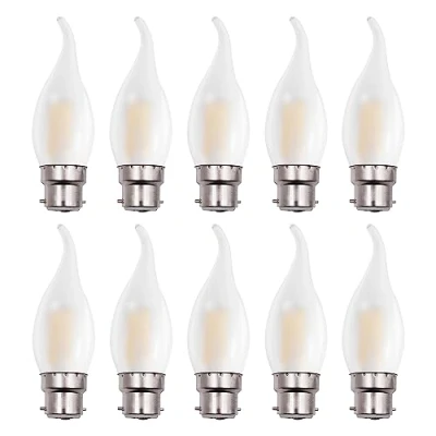 Image of BELINGGO B22 Dimmable Bayonet LED Light Bulbs, B22d Candle Filament Chandelier Bulb, C35 Soft Warm White 2700K Frosted Glass Flame Shape Bent Tip, Energy Saving 10 Pack