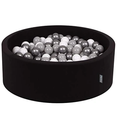 Image of KiddyMoon 90X30cm/200 Balls ∅ 7Cm / 2.75In Baby Foam Ball Pit Made In EU, Black:White/Grey/Silver