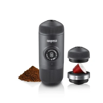Image of WACACO Nanopresso Portable Espresso Maker Bundled With NS Adapter, Compatible Ground Coffee&amp;*Nespresso®* Capsule, Travel Coffee Maker, 18 Bar Pressure, Manually Operated, For Camping