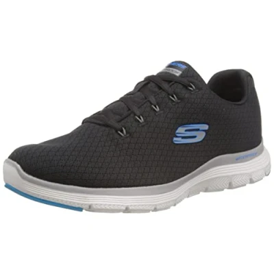 Image of Skechers Men&#039;s 232231 BKBL Sneaker, Black Textile/Blue Trim, 5.5 UK