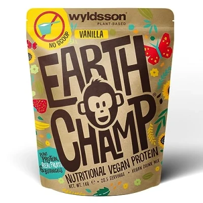 Image of Vegan Protein Powder (No Scoop Included) 1kg EarthChamp by Wyldsson Plant Based Vanilla Shake, Dairy Free, Gluten Lactose Free Protien (Vanilla)