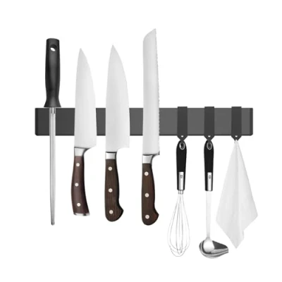 Image of Tysonir 16 Inch Stainless Steel Magnetic Knife Storage Strip,Knife Bar Block Magnet, Strong and Secure Rack for Metal Kitchen Utensils, Wall or Fridge Holder Tool Holder,Black