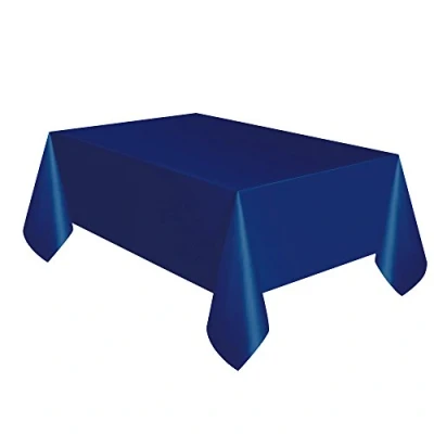 Image of Unique UK Solid True Navy Blue Short Fold Rectangular Plastic Table Cover (137cm x 274cm) 1 Count Elegant &amp; Durable Tablecloth for Parties, Events, and Home Use
