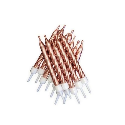Image of Anniversary House Pack of 12 Rose Gold Metallic Birthday Candles with Holders, 7.5cm, Celebration Cake Decoration, for Cakes, Cake, Copper, AHC233