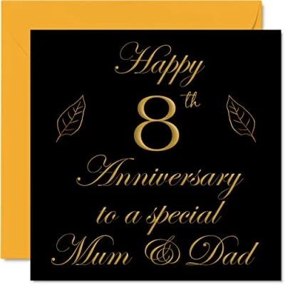 Image of Special Bronze Anniversary Card for Dad Mum Parents &amp; Happy 8th Wedding Cards from Son Daughter Family, 145mm x Greeting Eighth Anniversaries