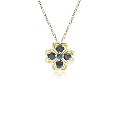 Image of Gardenia Round Sapphire Clover Pendant Necklace in 9ct Yellow Gold