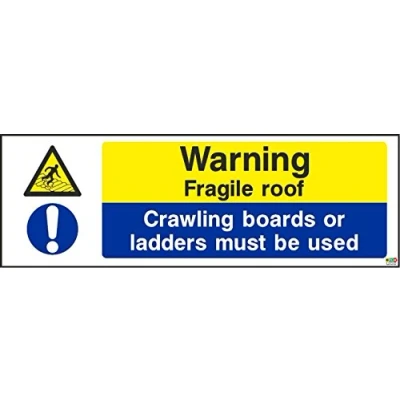 Image of Warning Fragile roof Sign (Self Adhesive Sticker Label Sign) 300mm x 100mm