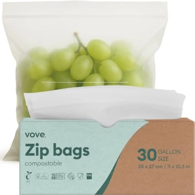 Image of Vove Plant Based 4 Litre size Zip Lock bags Resealable, Bio and Eco Friendly Freezer Sandwich, Snacks Vegetable Plastic alternative 30