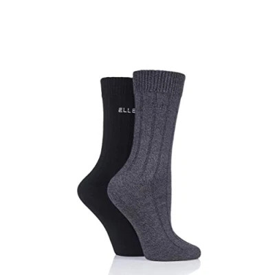 Image of 2 Pair Black Ribbed Bamboo Boot Socks Ladies 4 8 Elle