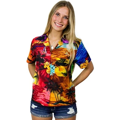 Image of King Kameha Funky Hawaiian Blouse Shirt, Shortsleeve, Surf, Mondy, S