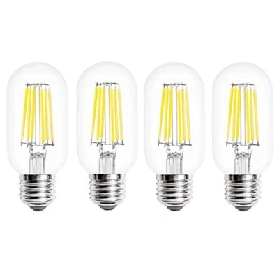 Image of T45 LED Edison Bulb 6W Cool White 6500K 60W Incandencent Replacement Screw E27 Vintage Decorative Light Clear Tubular Filament (4 Pack, Non Dimmable)