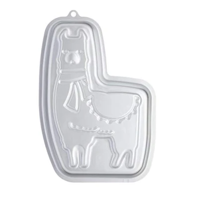 Image of KitchenCraft Sweetly Does It Llama Tin, Novelty Birthday Cake Pan with Recipe, Silver Anodised Aluminium, 28.5 x 18.5 cm