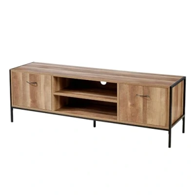 Image of Home Source TV Unit Media Stand Cabinet Modern Finish Cupboard Storage, Particle Board, Oak Effect, 2 Shelf