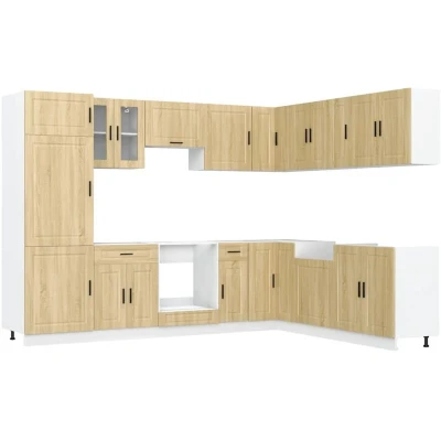 Image of vidaXL 14 Piece Kitchen Cabinet Set Porto Sonoma Oak Engineered Wood