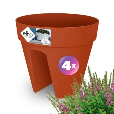 Image of Gardebruk® 4x Balcony Railing Flower Pots Sustainable Recycled Plastic Loft Urban Fence Round Planter Plant Pot Box Overflow Pipes 29x26cm Terracotta