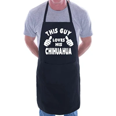Image of Print4U This Guy Loves His Chihuahua BBQ Dog Cooking Funny Novelty Apron Black