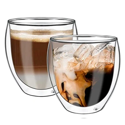 Image of Vinsani ARC Double Walled Coffee Drink Glasses 380ml Set of 2 Heat Cold Resistant Minimalist Aesthetic Clear Borosilicate Glass Cup Latte Macchiato Cappuccino Dessert Ice Cream Hot and Drinks