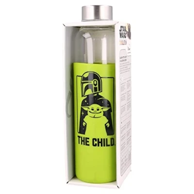 Image of Stor Young Adult Glass Bottle With Silicone Cover 585 Ml The Child Mandalorian, Black
