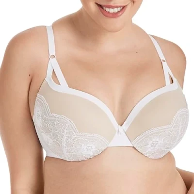 Image of Maidenform Women&#039;s Underwire, Love The Lift Smoothing Demi, Push up Bra, Opaque, White/Paris Nude Strappy Lace, 40B