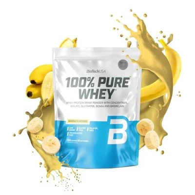 Image of BioTechUSA 100% Pure Whey Protein Powder with BCAA and Glutamine Gluten Free, Palm Oil Free 21g per Serving, 1 kg, Banana