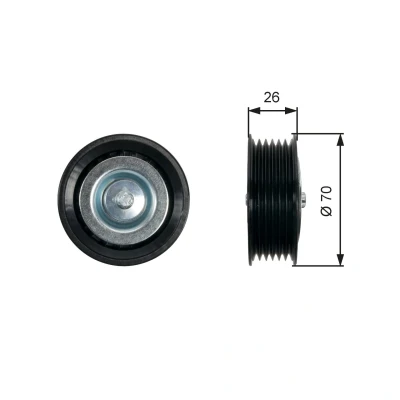 Image of 0051800046, 51800046 Idler Pulley GATES T36469 PowerGrip with grooves FIAT: 500L, ALFA ROMEO: Giulietta Hatchback
