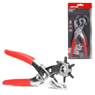 Image of DEKTON Revolving Punch Pliers Heavy Duty Multi Function Hole Tool for Leather, Plastic, and Paper Adjustable 6 Interchangeable Sizes, Comfortable Ergonomic Grip