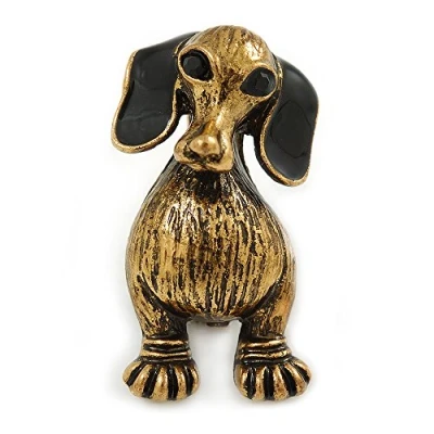 Image of Avalaya Vintage Inspired Dachshund Dog Brooch in Antique Gold Tone 33mm Tall